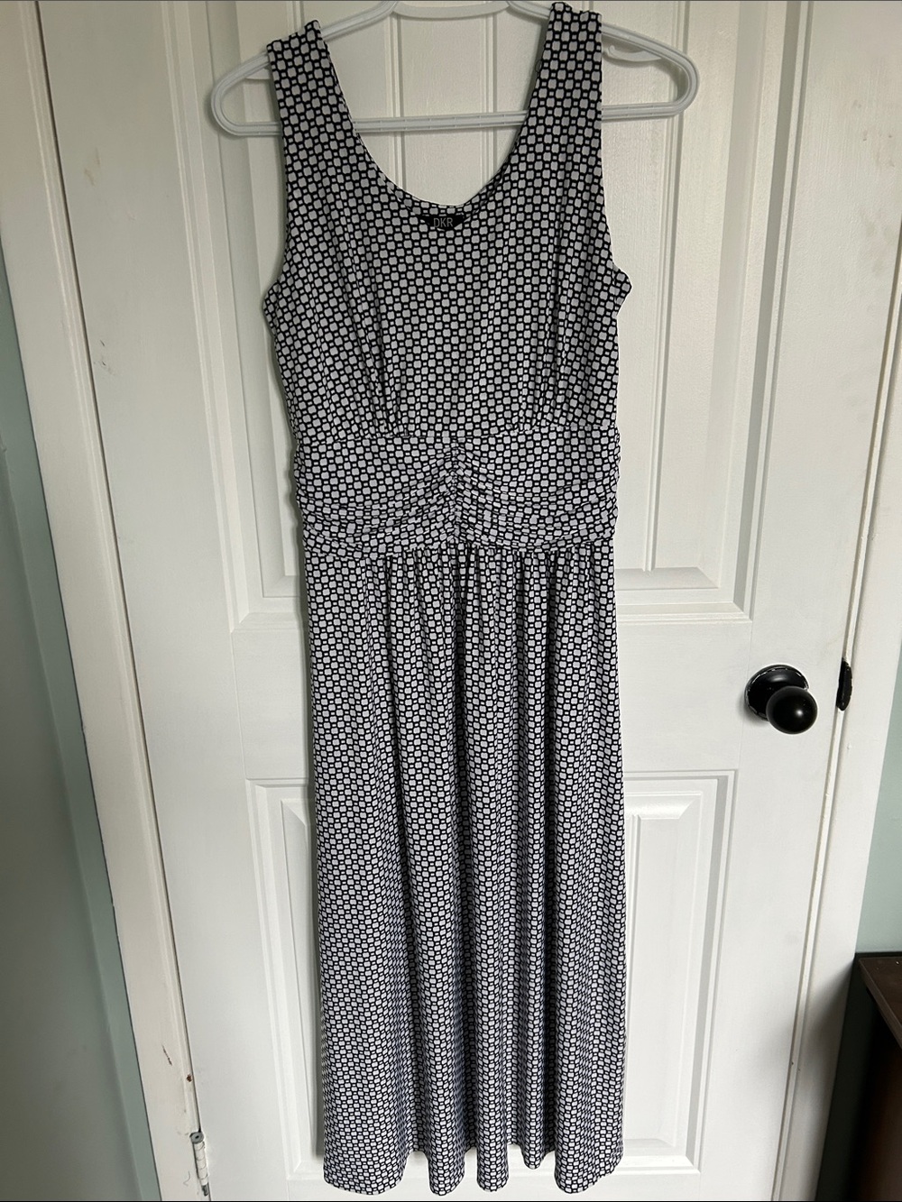 DKR Black & White Sleeveless Geometric Maxi Dress (Made in Canada)